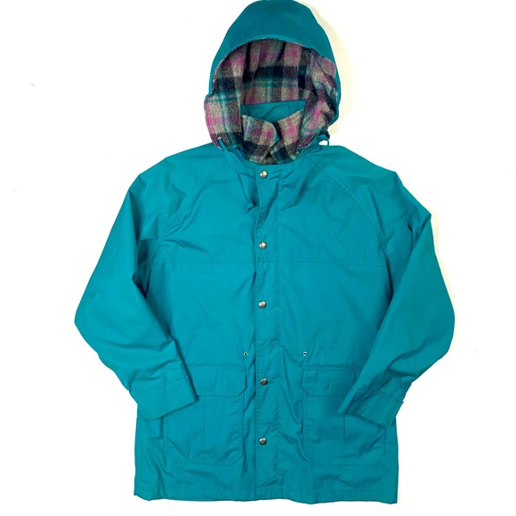 Vintage Woolrich Women’s Teal Wool Lined Hooded Parka Jacket Coat Made In USA M - Picture 2 of 13